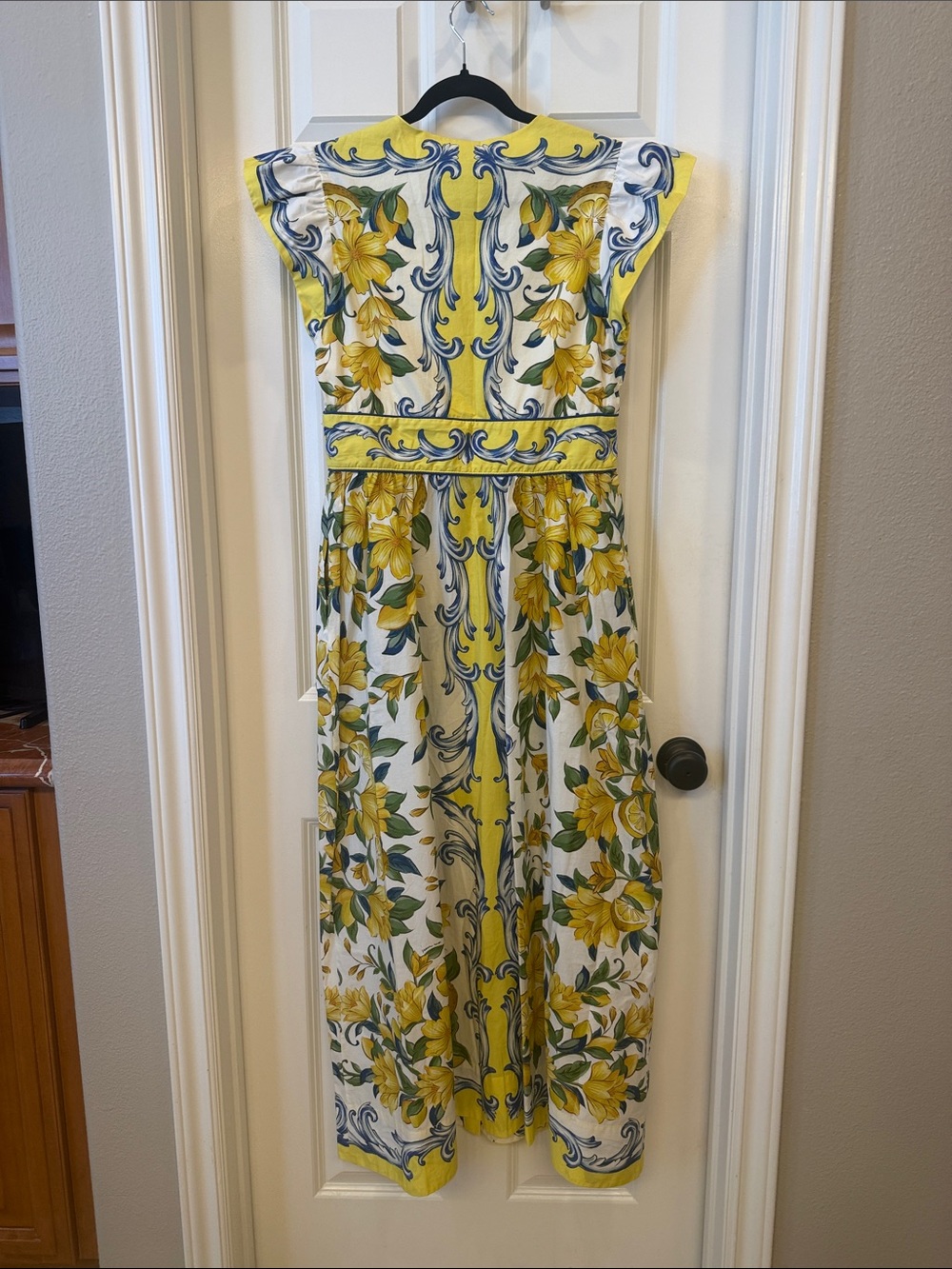 Farm Rio Yellow Mediterranean Sicily Scarf Lemon Tile Dress Medium - Picture 6 of 7